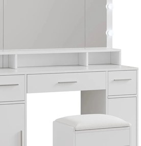 SEA809 - Set Masa toaleta 110 cm, cosmetica, machiaj, oglinda cu LED, masuta vanity cu scaun tapitat - Alb