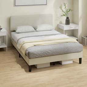 HOMCOM Cadru de Pat Matrimonial 140x200 cm Cap de Pat Reglabil pe Înălțime Îmbrăcat în Catifea, Pat Matrimonial cu Șipci de Lemn, pentru Dormitor, Montaj Ușor, Gri Deschis | Aosom Romania