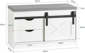 BAA57 - Bancuta hol, 80 cm, pantofar, depozitare pantofi - Alb