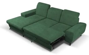 Colțar tapițat extensibil ALTA, în formă de L, cu spațiu de depozitare, stânga, verde