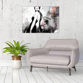 Tablou pe sticlă - Doamna și Turnul Eiffel (70x50 cm)