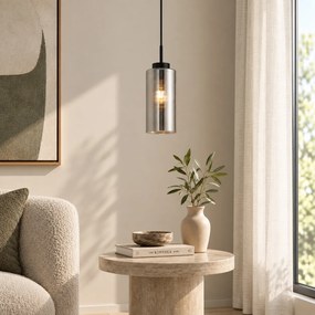 Lampă suspendată Art Deco neagră cu sticlă fumurie pentru sistem de șină monofazat - Iconic Laura