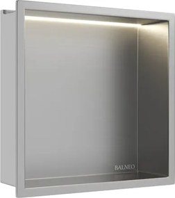 Raft incastrat patrat Balneo Wall-Box One LED cu rama 30x30x10 cm inox