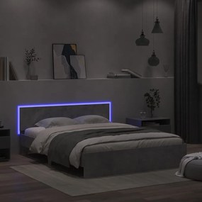 3207598 vidaXL Cadru de pat cu tăblie și LED, gri beton, 160x200 cm