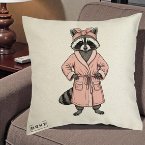 Perna Decorativa Albinuta Kawaii Vesela, 40x40 cm, Ecru, Husa Detasabila, Perna Inclusa, BEKZ®