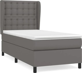 vidaXL Pat box spring cu saltea, gri, 80x200 cm, piele ecologică