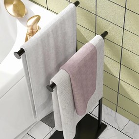HOMCOM Suport Prosoape cu 2 Brațe, Suport Baie din Metal, 35,5x20x78 cm, Negru | Aosom Romania