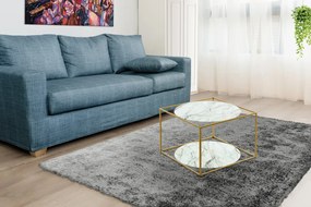 Masuta de cafea patrata din sticla cu spatiu de depozitare Cody 50x50x36 cm alb/auriu