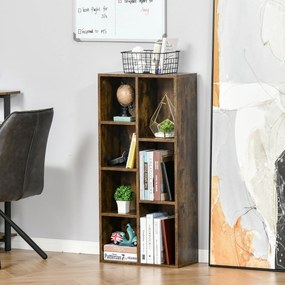 HOMCOM Biblioteca din Lem Stil Vintage Cubica cu 7 suporturi diferite din MDF pentru Casa si Birou 50x24x106cm, Maro Rustic