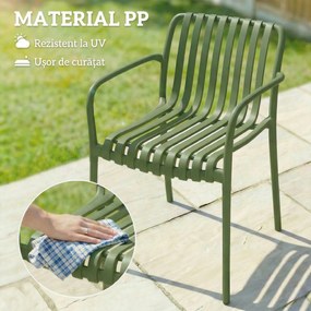 Outsunny Set 4 Scaune de Grădină Stivuibile din Plastic Anti-UV, Scaune pentru Prânz în Exterior cu Spătar Ergonomic cu Lamele și Mânere, pentru Terasă Balcon Grădină Exterior Interior, 55x58,5x81,5 cm, Verde | Aosom Romania
