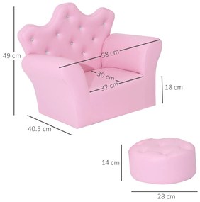 HOMCOM set fotoliu pentru copii 58 x 40.5 x 49 cm, roz | AOSOM RO