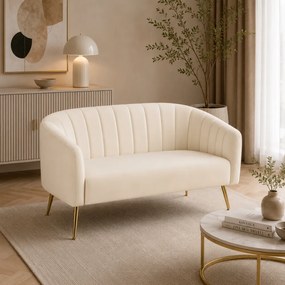 Canapea de design cu 2 locuri, ţesătură Velvet bej/gold crom-auriu, BAGY