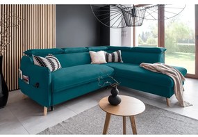 Colțar turcoaz extensibil cu tapițerie din catifea (cu colț pe partea dreaptă) Sweet Harmony – Miuform