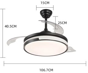 Lustra cu ventilator, DM-ESC-410YY BK, design modern, Negru