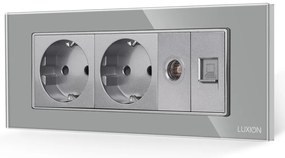 Priza Dubla Schuko + TV + Internet cu Rama din Sticla LUXION, Standard Italian, 6M