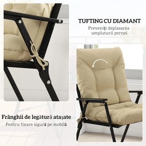 Outsunny Set 2 Perne pentru Scaune de Exterior cu Curele de Fixare, Perne Imbottite din Poliester și Bumbac, pentru Șezlonguri, Fotolii, 50x120x8 cm, Bej | Aosom Romania