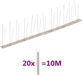 vidaXL Set bandă cu țepi antipăsări cu 2 rânduri, 20 buc., oțel, 10 m