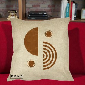 Perna Decorativa Boho Sun si Spirala, 40x40 cm, Crem, Husa Detasabila, Perna Inclusa, BEKZ®