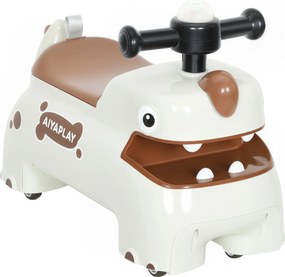 AIYAPLAY Mașinuță fără pedale, design dino, volan, lumini, sunete, 4 roți, crem-alb+maro | Aosom Romania