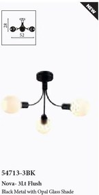 Lustra aplicata metal negru, sticla opal Nova 3L