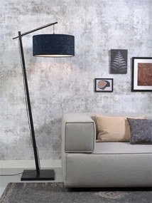 Lampadar din bambus si abajur din tesatura in, Andes negru/ albastru