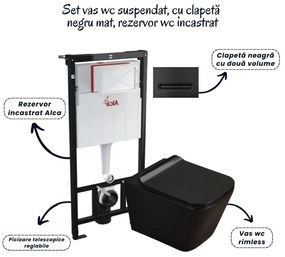 Set vas wc suspendat negru cu capac Fluminia Paris, rezervor si clapeta negru mat Alcaplast M1878