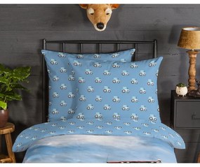 Lenjerie de pat pentru copii albastră din flanelă pentru pat de o persoană 140x200 cm Tractor – Good Morning