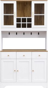 Bufet dulap înalt, Spațiu generos de depozitare cu 5 uși și 3 sertare, 94,5x30x175,5 cm, Alb