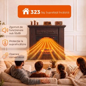 HOMCOM Șemineu Electric cu Efect Flacără Realistă, Telecomandă, Timer, Termostat, 1800W, 80,7x22,5x76,5 cm, Maro | Aosom Romania