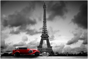 Tablou - Turnul Eiffel și mașina roșie (90x60 cm)