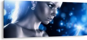 Tablou - Femeia, sclipici albastru (120x50 cm)
