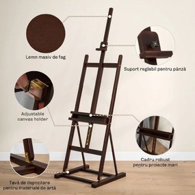 HOMCOM Șevalet pentru Pictori Reglabil din Lemn de Fag cu Compartiment, 53x50,5x171-230cm | Aosom Romania