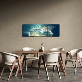 Tablou - Mașină din forme geometrice (cu ceas) (90x30 cm)