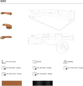 Coltar 5 locuri, Functia Relax, Sezlong Stanga, Cowhide maro