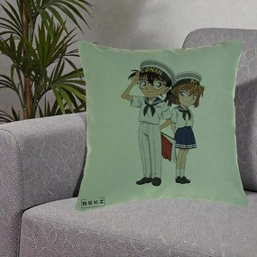 Perna Personalizata Detective Conan Conan si Ai Sailor, 40x40 cm, Verde, Husa Detasabila, Perna Inclusa, BEKZ®