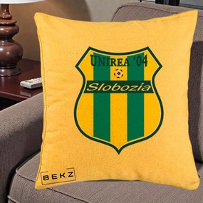 Perna Personalizata Unirea '04 Slobozia Fotbal, 40x40 cm, Galben, Husa Detasabila, Perna Inclusa, BEKZ®