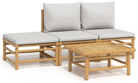 3155107 vidaXL Set mobilier de grădină cu perne gri deschis, 4 piese, bambus