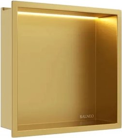 Raft incastrat patrat Balneo Wall-Box One LED cu rama 30x30x10 cm auriu lucios