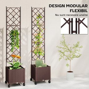 Outsunny Jardinieră Înălțată cu Grilaj 130L, Pat pentru Grădină Înălțat de Exterior cu Roți Blocabile, Sistem de Autoirigare, Găuri de Drenaj pentru Plante Cățărătoare, Legume, Flori, Maro | Aosom Romania