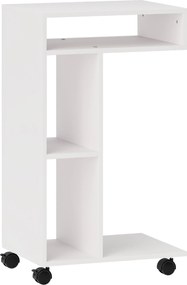 HOMCOM Măsuță laterală în formă de C cu roți, cu 3 compartimente și 1 raft deschis, 40 x 30 x 69 cm, alb | Aosom Romania