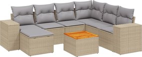 vidaXL Set canapele de grădină, 8 piese, cu perne, bej, poliratan