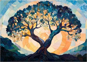 Tablou pe sticlă – Mozaic – soare și arbore II. (70x50 cm)
