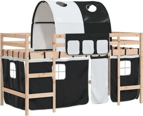 vidaXL Pat etajat de copii cu tunel alb/negru 80x200 cm lemn masiv pin