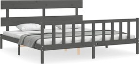 vidaXL Cadru pat cu tăblie 200x200 cm, gri, lemn masiv