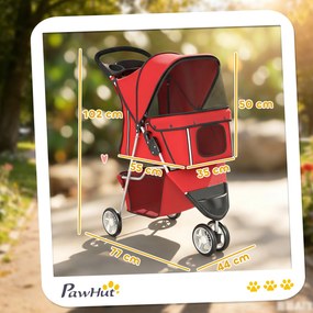 PawHut Cărucior Pliabil pentru Câini Mici, cu Suport pentru Pahar și Coș de Depozitare, până la 10 kg, Roșu | Aosom Romania
