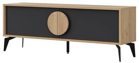 Masă TV neagră/în culoare naturală cu aspect de lemn de stejar 140x51 cm Vae – Marckeric