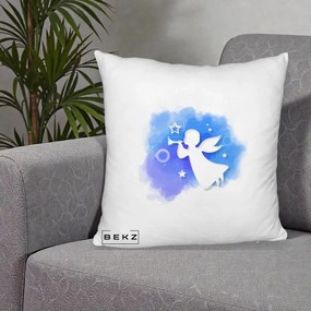 Perna Decorativa Inger cu Trompeta Albastru, 40x40 cm, Alb Pufos, Husa Detasabila, Perna Inclusa, BEKZ®