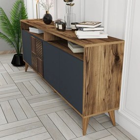 Comodă gri antracit/în culoare naturală joasă cu aspect de lemn de nuc 180x79 cm Milan – Kalune Design