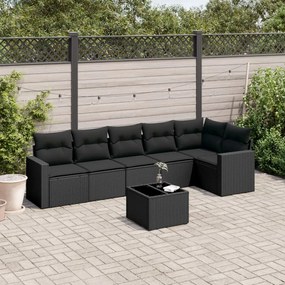vidaXL Set canapele de grădină cu perne, 7 piese, negru, poliratan