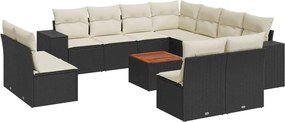 vidaXL Set canapele de grădină, 12 piese, cu perne, negru, poliratan